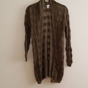 Bp. Olive Green Open Crochet Knit Long Cardigan XS